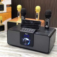 K 08 Duo K Song Family Karaoke Wireless Microphone Bluetooth Audio Wooden Subwoofer