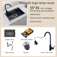 SUS 304 Set Lengkap Kitchen Sink Black Wastafel Stainless Hitam Wastafel dengan keran mixer yang