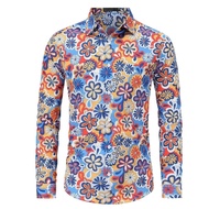 2026 New Men 80s Retro Hip Hop Outfit Vintage Printed Long Sleeve Button Shirt Shorts Set Casual Str