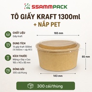 KRAFT PAPER BOWL 1300ML + PET LID - PAPER BOWL FOR SALAD, CARRYING FOOD