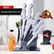 6 in 1 Premium Stainless Steel Knife Set with Free Knive Holder Kitchen Tools Set Pisau Perkakas Dap