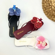 Large - Anna Orchid Flat Sandals Orchid Flower Flats Women's Sandals
