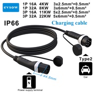 evsow Car Charger Type2 To Type2 Charging Cable 16A 11KW Type2 Charging Station To Type2 Female To M