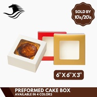 Laminated Square Pre-formed Cake Box - 6x6x3in With Window | White, Red, Gold, Kraft (10pcs/20pcs)
