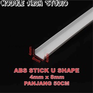ABS Stick U Shape - Stick Plastik Penampang U - Maket Besi Kanal C - 4mmx8mm