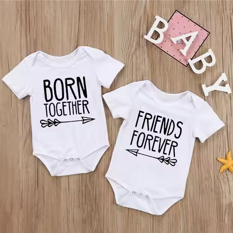 Born Together Baby Twins Bodysuits Best Friends Forever Baby Clothes Twin Summer Jumpsuit Girls Boys