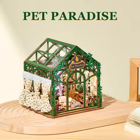 DIY Book Nook Kit Pet Paradise DIY 3D Wooden Puzzle Miniature Dollhouse Home Decoration Bookshelf Ha