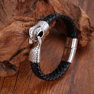 New Men's Leather Bracelet Leather Bracelet Snake Head Year of the Snake Simple Single Braided Brace