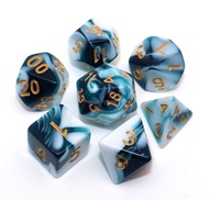 D&D Dice Set Teal White Dice for Dungeon and Dragons DND 7-Die RPG Dice D20 D12 D% D10 D8 D6 D4