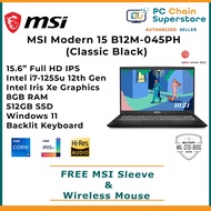 MSI Modern 15 B12M-045PH Premium Ultrabook Laptop (Classic Black) - 15.6" FHD IPS | i7-1255U 10 Cores | 8GB RAM | 512 GB SSD | Iris Xe Graphics | Windows 11 | i7 12th Gen