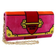 PRADA 長版絲絨皮夾 紅色 金色 正品 197223M