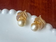 天然海水珍珠 南洋金珠 純銀耳環