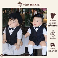 (STANDARD L1)3CT Set of princely vest suit with white shirt with black bow for boys from 6kg to 16kg