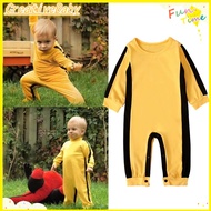 Boys Girls Europe America Bruce Lee Battle Suit Long-Sleeved Solid Color Jumpsuit Romper