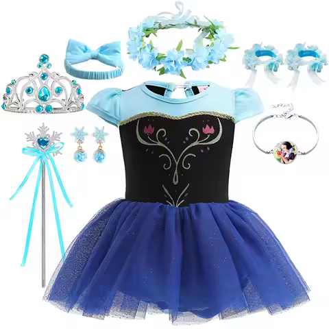 Disney New Infant Baby Romper Blue Dress Snow White Elsa Anna Costume Cute Design Baby Cotton Dress+