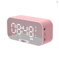 YOUP)Digital Mirror Surface Alarm Clock with BT Speaker &amp; FM Radio Dual Alarms Electronic Desktop Clock Rechargeable Portable Music Player Support TF Card 3 Levels Brightness Phone