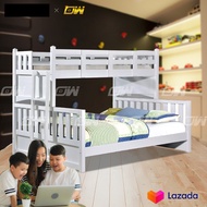 Queen / King + Single Size Fully Solid Wood Double Decker Bed Frame/ Wooden Bedframe / Wooden Bed Bed / Adult Bedframe / Large Bed / Homestay Bed / Master Bedroom Bed / Katil Kayu