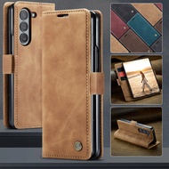 Retro Leather Flip Cover for Galaxy Z Fold 7 6 5 4 SM-F956B/DS 5G Magnetic Wallet Phone Case Stand H