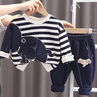 setelan import keren anak motif strip gajah hitam putih lucu