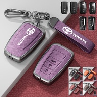 Genuine Leather Zinc Alloy 3D Car Smart Remote Key Case Cover Shell Keychain For Toyota Fortuner Hil