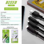 BISEN G-828 2.4A QC3.0 4.0MM Thick Wire Reinforced Connector Fast Charging Data Cable.