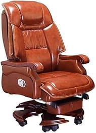 Ergonomic Reclining Leather Office Chair - High Back Executive Chair - Thick Seat Cushion High-Back with Solid Wood Arms and Base, 440 lbs Load Bearing, Brown lofty ambition