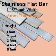 STAINLESS Flat Bar 1-1/2" inch width 5mm Thickness 1Foot to 5Feet Lenght Good Quality