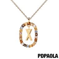 PDPAOLA I AM系列 圓圈字母鍍18K金彩鑽項鍊-X