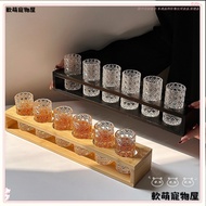 [Thick Gem Pattern] Embossed White Wine Glass Holder shot Glass Set One Sip Glass Yege Spirit Glass 