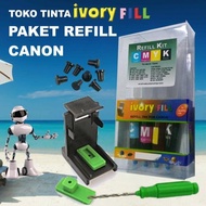 ivoryfill paket refill cartridge canon tinta tool kit bor karet untuk isi ulang