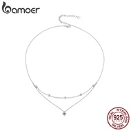 Bamoer 925 Sterling Sliver Necklace Moissanite Double Layer Necklace Jewelry Gifts for Women