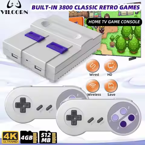 16 Bit Wireless Dendy Mini Retro TV Video Game Console 4400+ Games For Super NES SFC FC Console 4k F