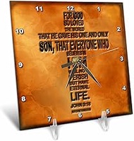 3dRose dc_29092_1 John 3 16 Bible Verse Embossed on A Copper Background Desk Clock, 6 by 6"