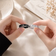 Set Cincin Pasangan Hitam-Putih Motif EKG Bisa Diukir Aksesori Simpel untuk Pelajar & Remaja