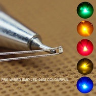 20pcs SMD LED 0402 Light Pre-wired PTFE Wire RED Yellow Green Blue Orange Warm Bright White T0402