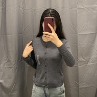 UNIQLO Japanese Womens Clothing 25 Autumn Worsted Merino Wool Ribbed Crew Neck Striped Knitted Short