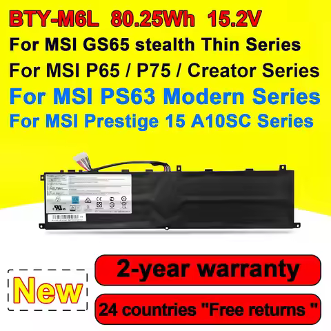 BTY-M6L Battery For MSI GS65 GS75 Steslth Thin 8RF 9SE P63 P65 P75 Creator Prestige 15 A10SC Laptop 
