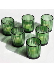 6入組綠色votive蠟燭台,用於桌子的中心點,復古玻璃蠟燭台,適用於茶燭,茶燭燭台用於婚禮派對中心點裝飾