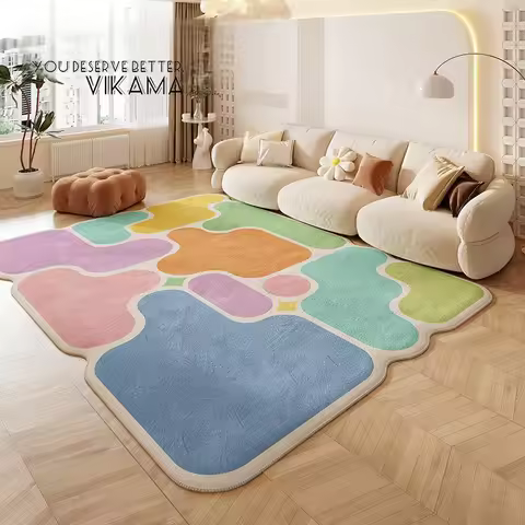 VIKAMA Dopamine Patchwork Imitation Cashmere Rug Comfort Washable Living Room Sofa Rug Bedroom Rug R