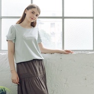 [CUMAR] Temperament Chiffon Stitching Printed Hem Top Green Apricot