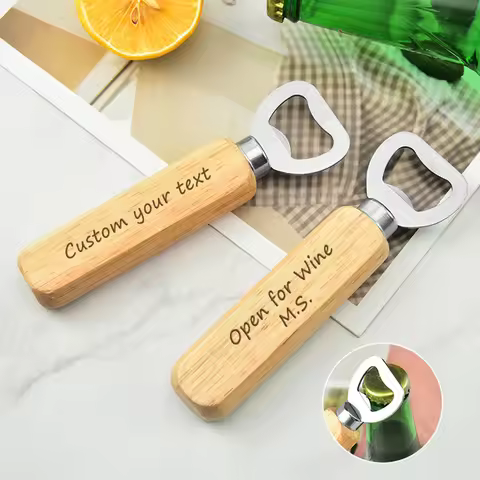 Custom Beer Bottle Opener Personalized Text Wooden Handle Beer Opener Kitchen Party Gift Laser Engra