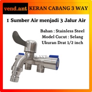 3 Way Branch Faucet Shower Faucet Bathroom Faucet 3 Holes Water Flow On Off Stainless Steel