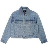 Acme de la vie | แจ็คเก็ตยีนส์คอวีแขนยาวผ้าฝ้ายแท้สีน้ำเงิน ADLV สำหรับผู้ชายและผู้หญิง ทรงหลวม สไตล