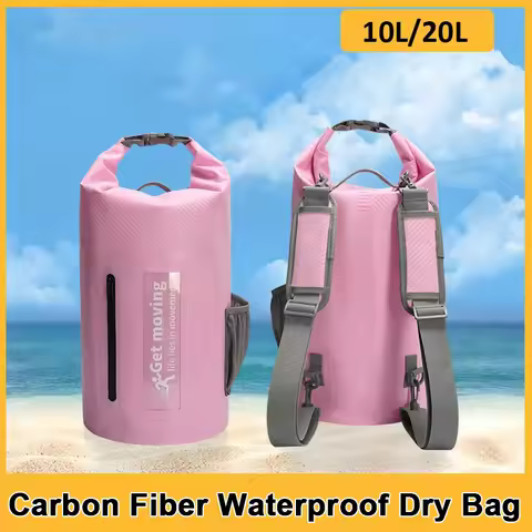 10L/20L Carbon Fiber Waterproof Dry Bag,Hand-Held Bucket Bag, Waterproof Bag, Beach Drifting Swimmin
