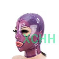 Handmade Latex Hood Rubber Mask Transparent Purple Open Big Eyes And Mouth Cosplay Custom Size XS-XXL For Men Women