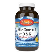 Carlson, Elite Omega 3+ Vitamin D&K, Natural Lemon Flavor, 180 Softgels