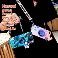 Case For Huawei Nova 2 Plus Huawei Nova 4 Huawei Nova 3 Nova 2 Nova 2s Huawei Nova Lite Retro Camera lanyard Sling Casing Grip Stand Holder Silicon Phone Case Cover With Cute Doll