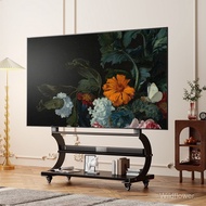 Rak Mudah Alih TV Kabinet TV Kayu Pejal Ruang Tamu dengan Roda Rak Gantung Artistik 75/85/98/100 Inc