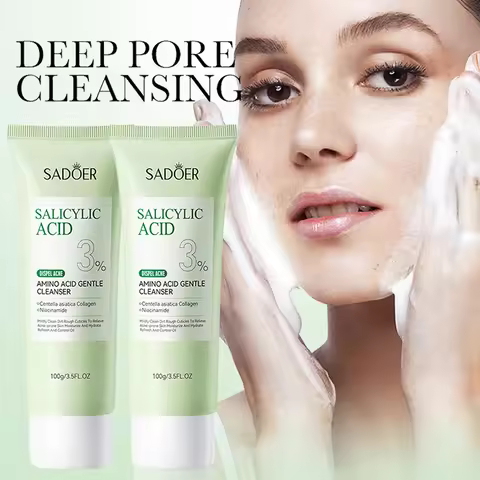 1/2pcs SADOER Salicylic Acid Facial Cleanser Face Wash Foam Face Cleanser Moisturizing Facial Cleans