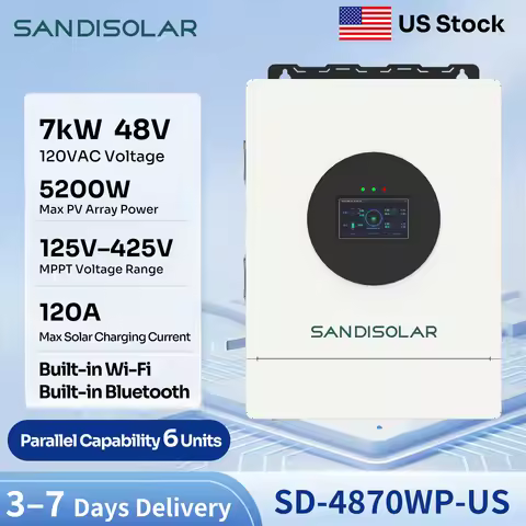 SANDISOLAR 7KW Off Grid Inverter 14000W MPPT 120A 60Hz Pure Sine Wave Hybrid Solar Inverter With MPP